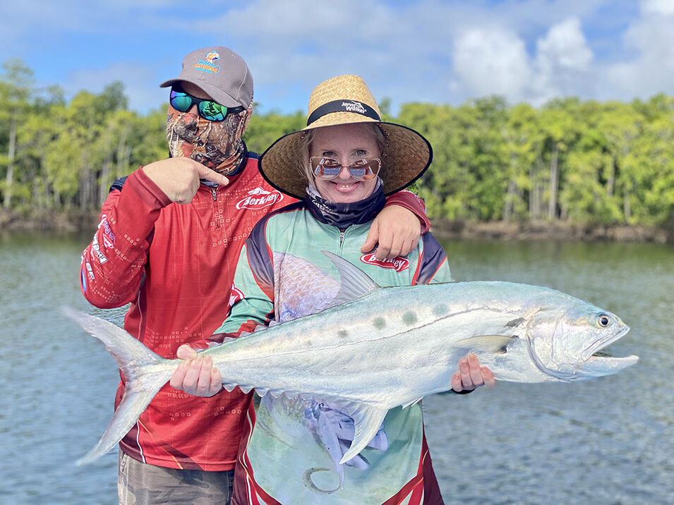Couple holding a Queenfish caught on the Daintree River